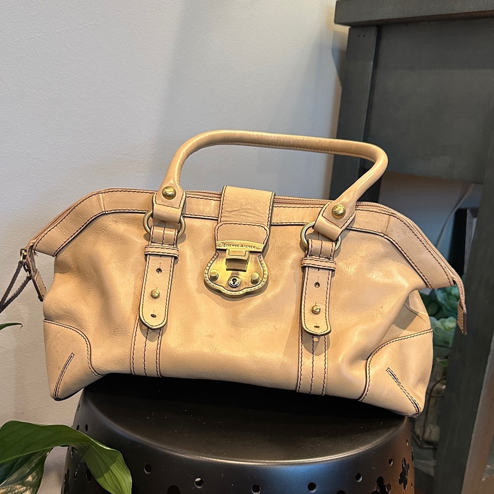 Etienne Aigner Tan Satchel with Gold Accents